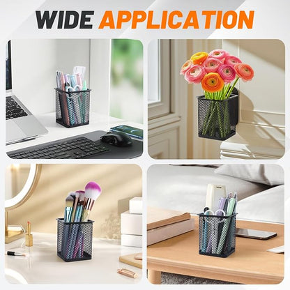 Segarty Square Pen Holder, 3 Pack Black Pen Holder for Desk, Metal Mesh Pencil Cup Container Desktop Accessories Organizer for Office, School, Home, Makeup Brush