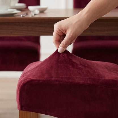 Deisy Dee Stretch XL/Oversized Extra Large Velvet Dining Room Chair Covers for Kitchen Dining，Removable Washable Chair Protectors Slipcovers (Burgandy, 4)