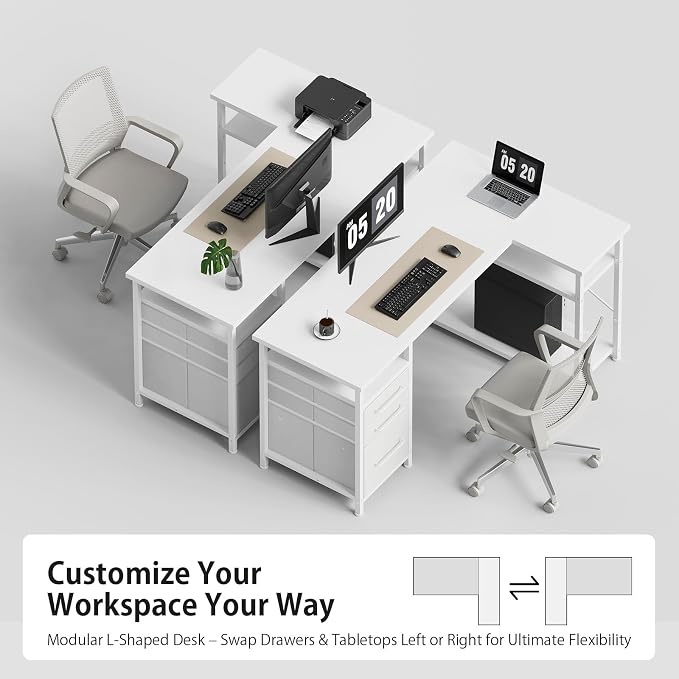 Maihail 47" Computer Desk with Drawers, Desks for Bedrooms, Writing Desk with Storage, Work Desk for Small Space, White
