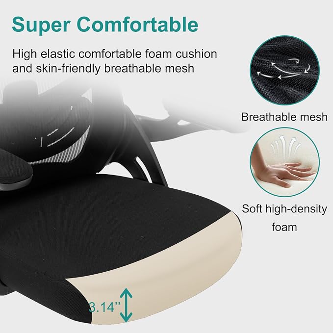 Office Chair, Ergonomic Desk Chair with Adjustable Lumbar Support Breathable Mesh Computer Chair with Flip-up Armrests, Comfy Mid Back Rolling Swivel Executive Chair for Home Office, Black