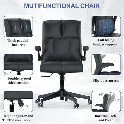 balmstar Leather Office Chair Computer Desk Chair, 360° Swivel Rolling Wheels, Adjustable Tilt Angle 90°-135° with Lumbar Support Executive Chair for Home Office with 350LBS Capacity（Black）