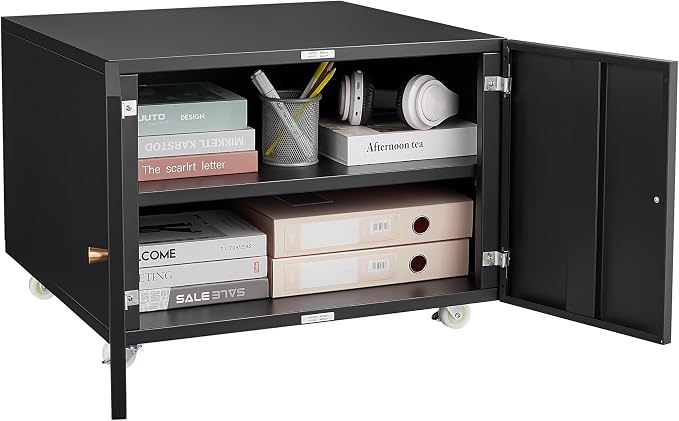 Printer Stand with Storage, 3D Heavy Duty Printers Table with Double-Door and Adjustable Shelf, Printer Stand on Wheels,Metal Fax Machine Table for Home Office