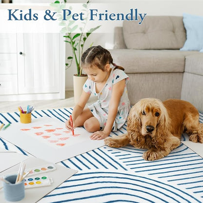 Lahome Abstract Washable Area Rugs 5x7, Soft Blue Rugs for Living Room Ultra-Thin Non-Shedding Bedroom Rug, Modern Throw Rug Large Carpet for Dining Room Classroom Office Darrell(5'x7',Blue/White)