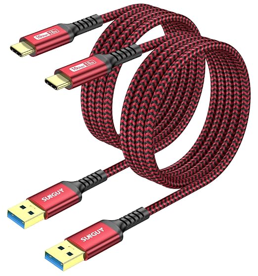 SUNGUY 10Gbps USB C 3.1 Gen 2 Cable,[2-Pack, 5FT] USB A to USB C 3A Fast Charging Android Auto Cable, USB C CarPlay, for iPhone 17/16/15 Pro Max, Galaxy S22 S21 Note 20, Pixel 6 5 (Red)