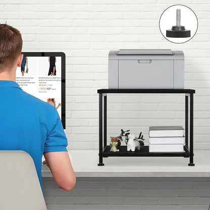 CADUKE Black Printer Stand, Under Desk Printer Table with Wheels, Mobile Printer Shelf 2 Tier Rolling Printer Cart for Home Desktop Organizer Shelf for Printer Fax Scanner Stand Rack Wood