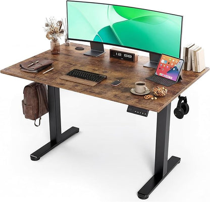 Claiks Electric Standing Desk, Adjustable Height Stand up Desk, 40x24 Inches Sit Stand Home Office Desk with Splice Board, Black Frame/Rustic Brown Top