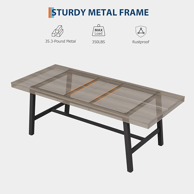 GarveeHome Industrial Dining Table for 6-8 People, 78.7" Long Kitchen Table with Sturdy Metal Frame, Rectangular Counter for Dinner, Kitchen, Dining Room (Grey Walnut, 79" Non-extendable)