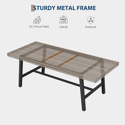 GarveeHome Industrial Dining Table for 6-8 People, 78.7" Long Kitchen Table with Sturdy Metal Frame, Rectangular Counter for Dinner, Kitchen, Dining Room (Grey Walnut, 79" Non-extendable)