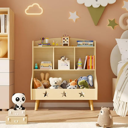Adompacat Cube Bookshelf Storage Organizer Bookcase, Wide Open Storage Bookcase for Toddlers, Freestanding Display Bookshelve, Modern Toy Shelf for Bedroom, Living Room, Nursery and Classroom(Oak)