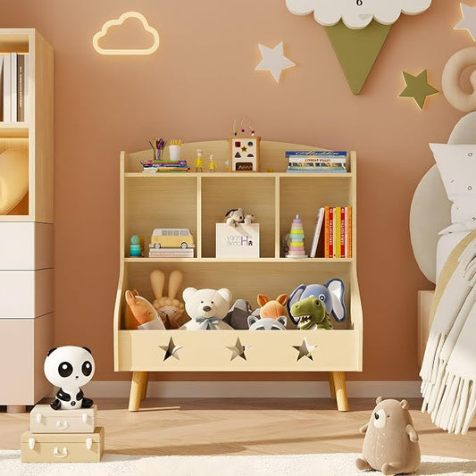 Adompacat Cube Bookshelf Storage Organizer Bookcase, Wide Open Storage Bookcase for Toddlers, Freestanding Display Bookshelve, Modern Toy Shelf for Bedroom, Living Room, Nursery and Classroom(Oak)