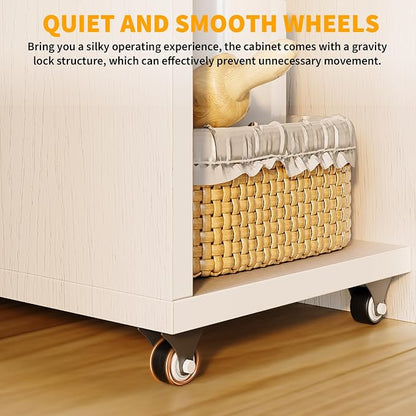 OUTLANE Multi-Function Folding Desk, Expandable Computer Table with Wheels, Storage Shelves & Drawer, 50 inch Foldable Workstation for Small Office, Apartment, Gaming - White