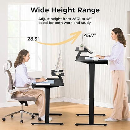 COMHOMA Electric Standing Desk with Drawers, 55 x 24 Inch Sit Stand up Desk with Monitor Stand, Laptop Stand, Height Adjustable Home Office Computer Desks with Memory Preset Controller (Black)