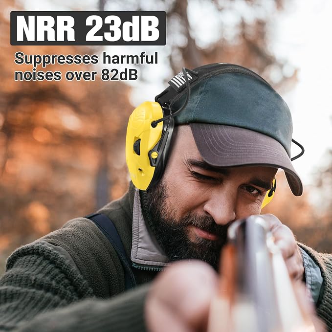 Electronic Shooting Ear Protection w/Gel Pads, 23dB NRR Active Noise Reduction & 3X Amplification Headset for Shooters