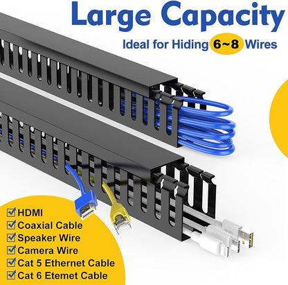 Open Slot Wiring Raceway Cable Duct, 123in Cable Management Channel Cord Track,Desk Wire Channel, Under Desk Cable Management to Hide Cables, Wires for Computers (Black, 1.18" Hx1.57"W, 15.4''L(8 Pc))