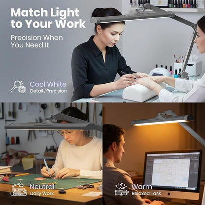 Neatfi 3,500 Lumens LED Desk Lamp – 45W Dimmable Task Light | 3 Light Modes | 540 SMD LEDs | Touch Control | Adjustable Arm | Reading, Craft, Workbench & Office (Silver-3, 26-Inch Wide Shade)