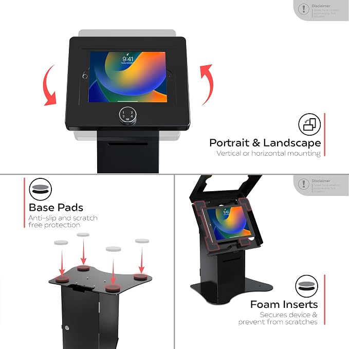Anti-Theft Tablet Desk Stand – CTA Secured POS Kiosk with Password Lock & Printer Shelf for iPad 11 (A16) - Pro 11-inch M4 - Air 11-inch M3- iPad 10th Gen - Galaxy Tab & More Tablets