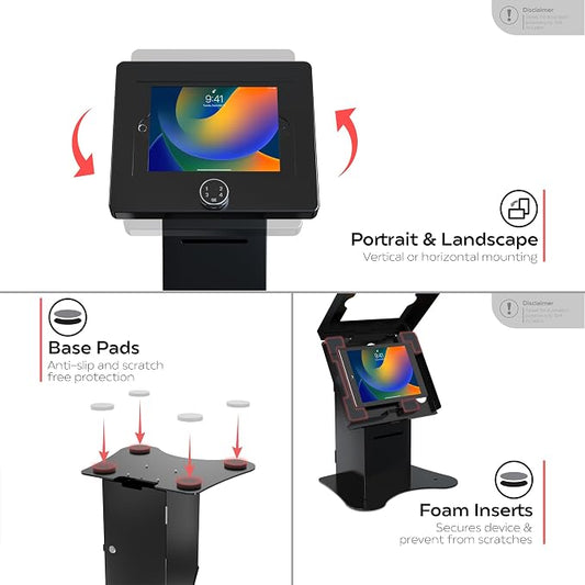 Anti-Theft Tablet Desk Stand – CTA Secured POS Kiosk with Password Lock & Printer Shelf for iPad 11 (A16) - Pro 11-inch M4 - Air 11-inch M3- iPad 10th Gen - Galaxy Tab & More Tablets