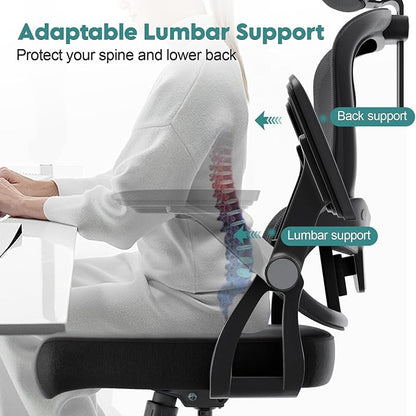 Ergonomic Office Chair - 400LB Comfy Desk Chairs with Adjustable Headrest and Lumbar Back Support, Mesh Computer Chairs with Wheels and Arms for Home Office, Study (218Black-With Headrest-NEW)