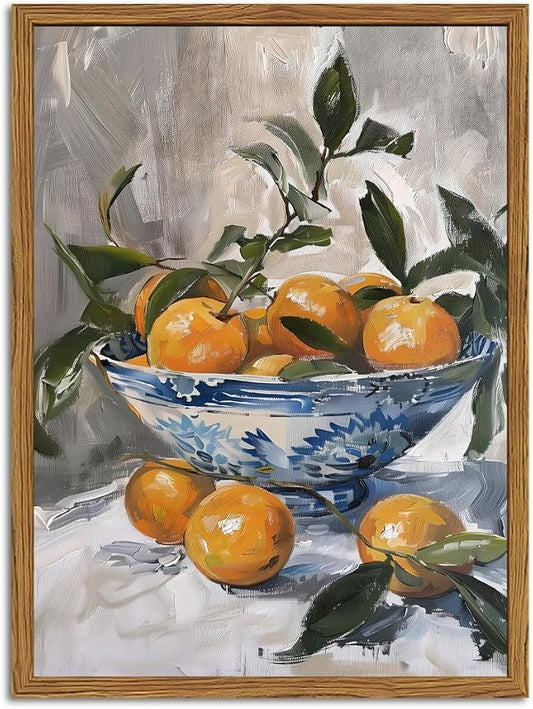 Framed Vintage Oranges Canvas Wall Art, Kitchen Pictures Wall Decor, Rustic Farmhouse Fruit Still Life Paintings Prints Cottagecore Home Decor for Living Room Dining Room 12x16 inch