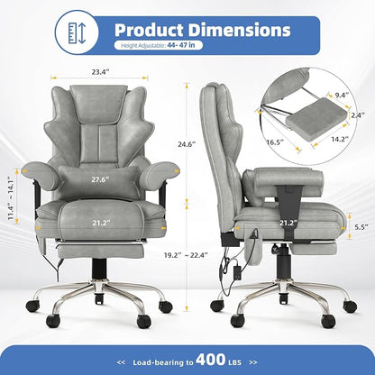 7-Point Massage Office Chair,Heated Manageral Chair,Ergonomic Executive Chair with Footrest,Adjustable Armrest，Computer Chair for Offices, Study Room, Gaming Spaces,Gray