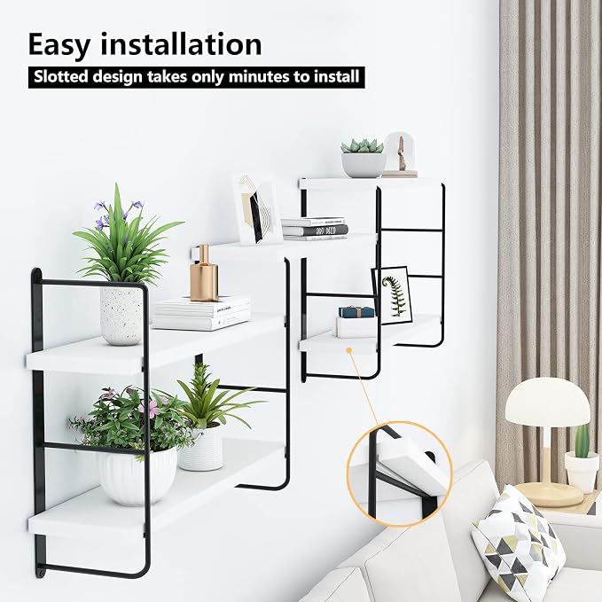 MXCSE Wall Shelves, Wall Mounted Bookshelves, DIY Floating Shelves for Wall, Wood Hanging Book Shelves for Room, Bedroom, Living Room, Easy Installation (White, 50W x 17H)