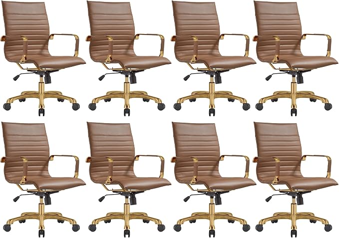 LeisureMod Harris Modern Ergonomic Executive Office Chair, High-Back Leather Conference Desk Chair with Adjustable Height, Tilt Control, 360° Swivel & Gold Frame for Home Office