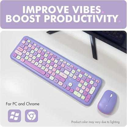 X9 Retro Wireless Keyboard and Mouse Combo - 2.4G Colorful Purple Keyboard and Mouse Wireless - Cute and Aesthetic Typewriter Combo for PC Computer Desktop and Laptop - Full Size