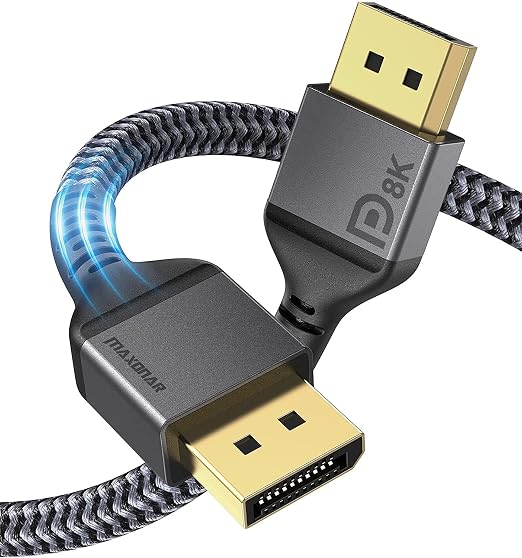 Maxonar 8K DisplayPort Cable 1.4, 6Ft/1.8M (8K@60Hz, 4K@144Hz, 2K@240Hz) HBR3 High Speed DP to DP for PC, Laptop, TV, Gaming Monitor - Grey