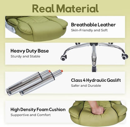 400lbs Executive Office Chair with Flip-Up Armrests, Big and Tall Computer Chair for Heavy People, Heavy Duty Ergonomic Comfy Chair, Breathable PU Leather (Green)