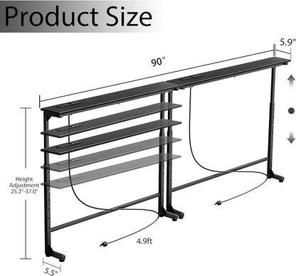 Keelian 90 inch Narrow Console Table with Outlet,Adjustable Height(25"-37") Behind Sofa Table,Couch Behind Table Skinny,Couch Shelf with Charging Station,Long Entryway Tables for Living Room,Black