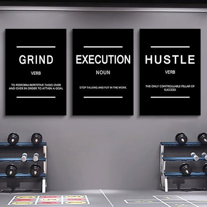 Framed Canvas Wall Art Success Quote, Office Wall Art, Black Large Poster, Positive Motivational Set of 3 Prints, Execute Failure Definition, Inspirational Print (B-3pcs,24x36inchx3pcs)