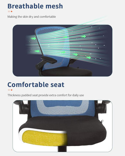 Home Office Chair Ergonomic Desk Chair Mesh Computer Chair with Lumbar Support Flip-up Arms Swivel Rolling Executive Task Chair Adjustable Chair for Adults(Blue)