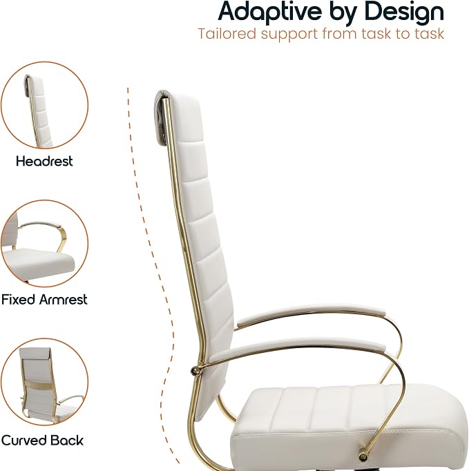 LeisureMod Modern High-Back Leather Office Chair - Swivel & Adjustable Executive Desk Chair with Gold Frame, Ergonomic Design for Home & Office (Tan, Pallet (x30))