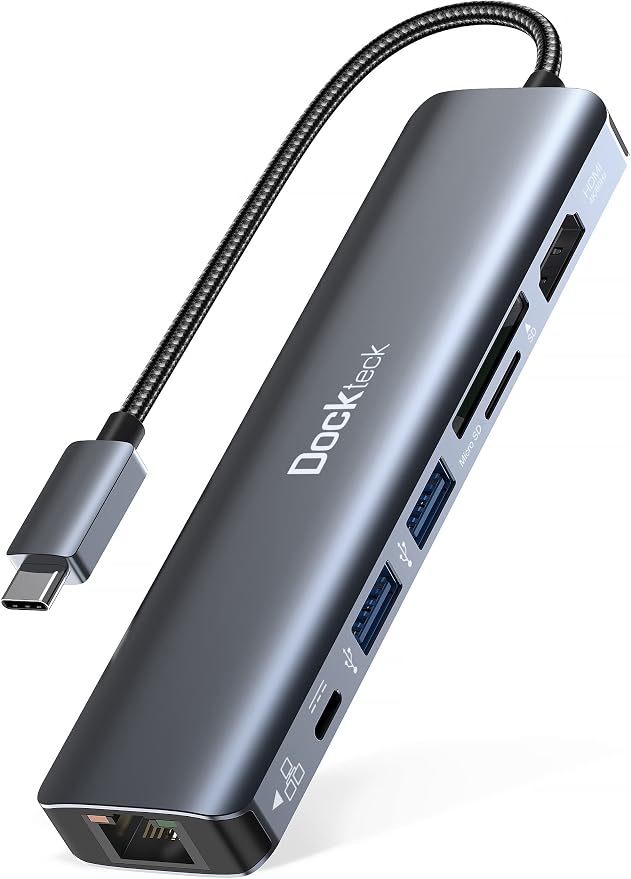 dockteck 7-in-1 USB C Hub with 4K 60Hz HDMI, 1Gbps Ethernet, 100W Power Delivery, SD/TF Card Slots, USB 3.0 Data Ports for MacBook, iPad Pro, XPS