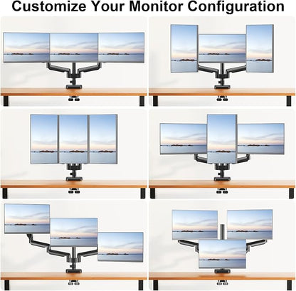 MOUNT PRO Triple Monitor Mount for 13-27 inch Screens, 3 Monitor Desk Mount, Height Adjustable Triple Display Stand, Full Motion Three Computer Arm Hold up to 17.6lbs Each, VESA 75x75, 100x100