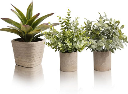 3 Pack Small Fake Plants in Pulp Pot for Home Decor | Artificial Agave Plants Indoor, for Bathroom Bedroom Shelf Office Kitchen Room Decor, Easy to Clean, Lifelike Appearance