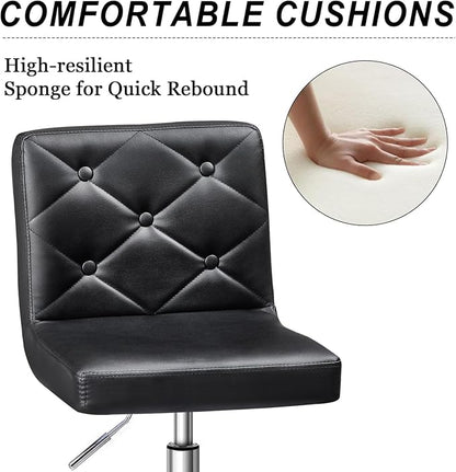 VECELO PU Leather Mid-Back Armless Vanity Chair Adjustable Height 360° Rolling Swivel for Home Office Work