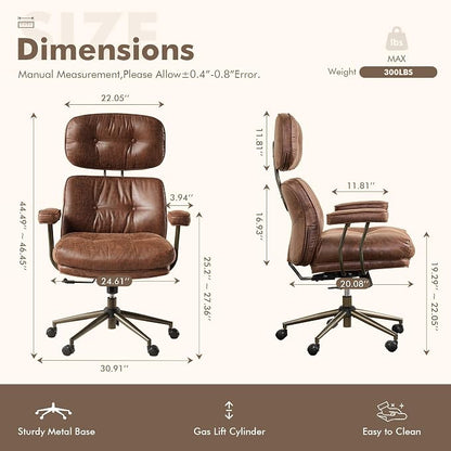 Faux Leather Executive Office Chair - Big and Tall Ergonomic Home Office Chair, Computer Desk Chair w/Lumbar Support,Adjustable Task Chair Swivel Rolling Chair with Wheels,Suede,Dark Brown