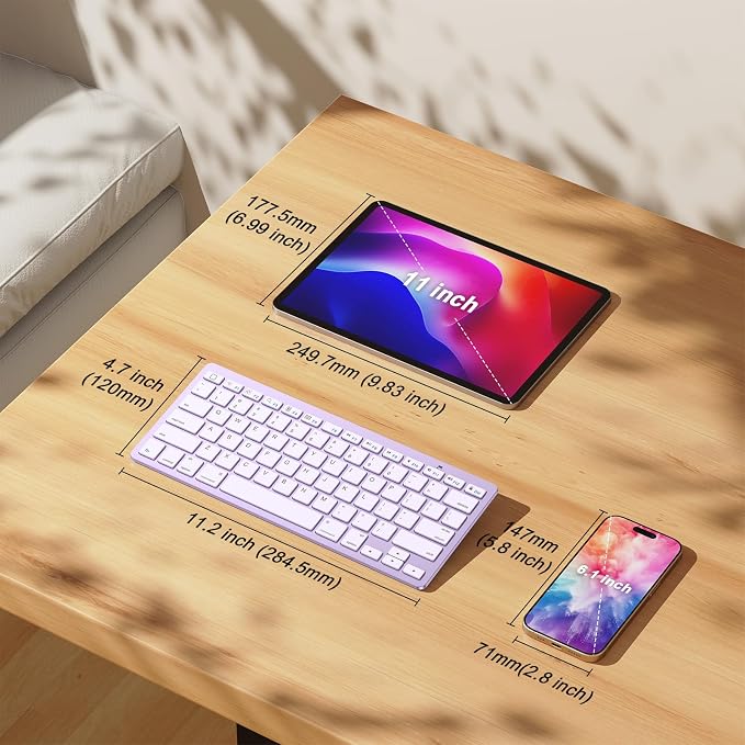 OMOTON Ultra-Slim Bluetooth Keyboard for iPad 11th/10th/9th/8th/7th, iPad Pro/Air/Mini and iPhone Series, Wireless iOS Keyboard with 12 Multimedia Keys for Office, Home, Travel, School, Purple