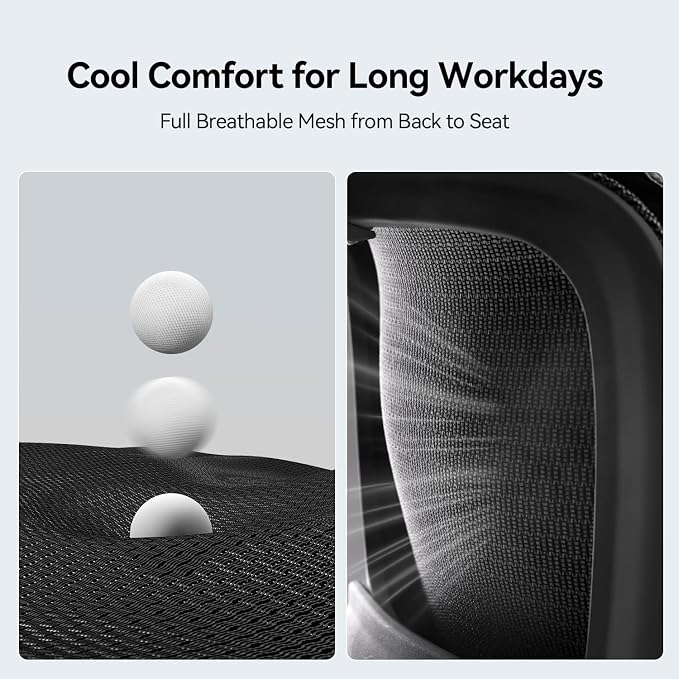 SIHOO B100 SE Office Chair, Soft Memory Foam Desk Chair with Adaptive Lumbar Support & 2D Flip-up Armrests, 135° tilt Computer Chair for Home Office, Black