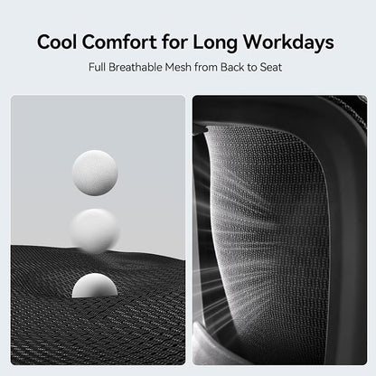 SIHOO B100 SE Office Chair, Desk Chair with Adaptive Lumbar Support & 2D Flip-up Armrests, 135° tilt Soft Memory Foam Erogonomic Chair for Home Office,Hold 300 LBS-Jet Black
