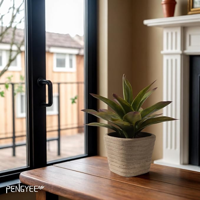 3 Pack Small Fake Plants in Pulp Pot for Home Decor | Artificial Agave Plants Indoor, for Bathroom Bedroom Shelf Office Kitchen Room Decor, Easy to Clean, Lifelike Appearance