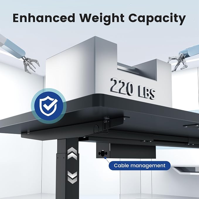 FEZIBO 83 x 37 Inch Standing Desk with Integrated Dual-Beam, Cable Management, 3 Memory Height Adjustable Computer Desk for Home Office Workstation, 1" Thick Large 3-Piece Desktop Black