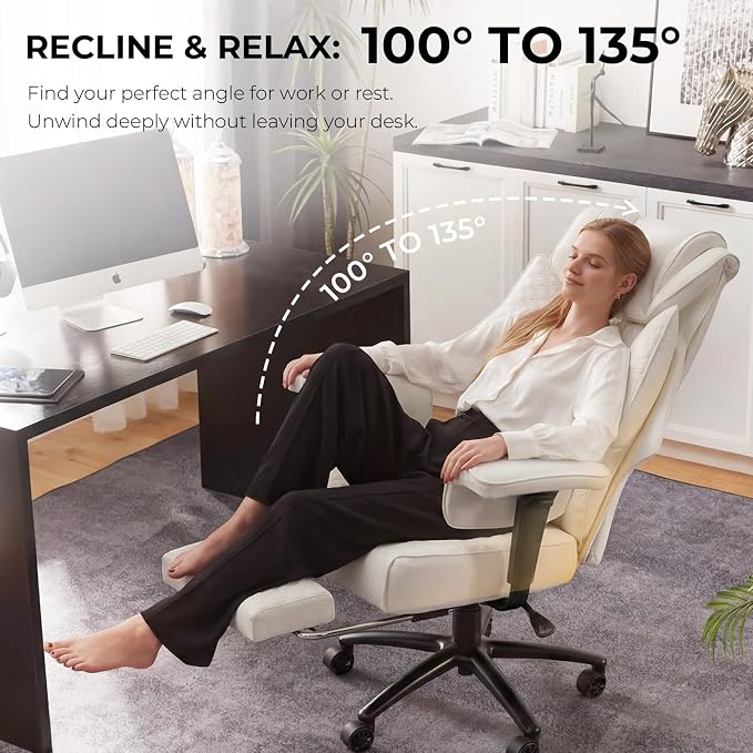 Dowinx Big and Tall Office Chair 400 Lbs with Rotating Massage Lumbar Support, Wide Thick Seat Cushion and Adjustable Armrest,Computer Gaming Chairs with Footrest, White
