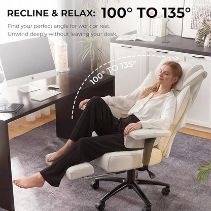 Dowinx Big and Tall Office Chair 400 Lbs with Rotating Massage Lumbar Support, Wide Thick Seat Cushion and Adjustable Armrest,Computer Gaming Chairs with Footrest, White