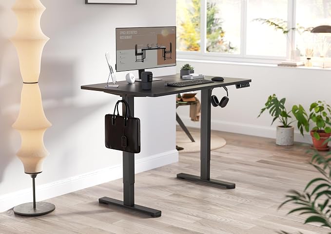 YDN Electric Standing Desk Adjustable Height, 63 x 24 Inches Stand up Desk with Cable Management, Home Office Desks with Splice Board & Black Frame, Black Top