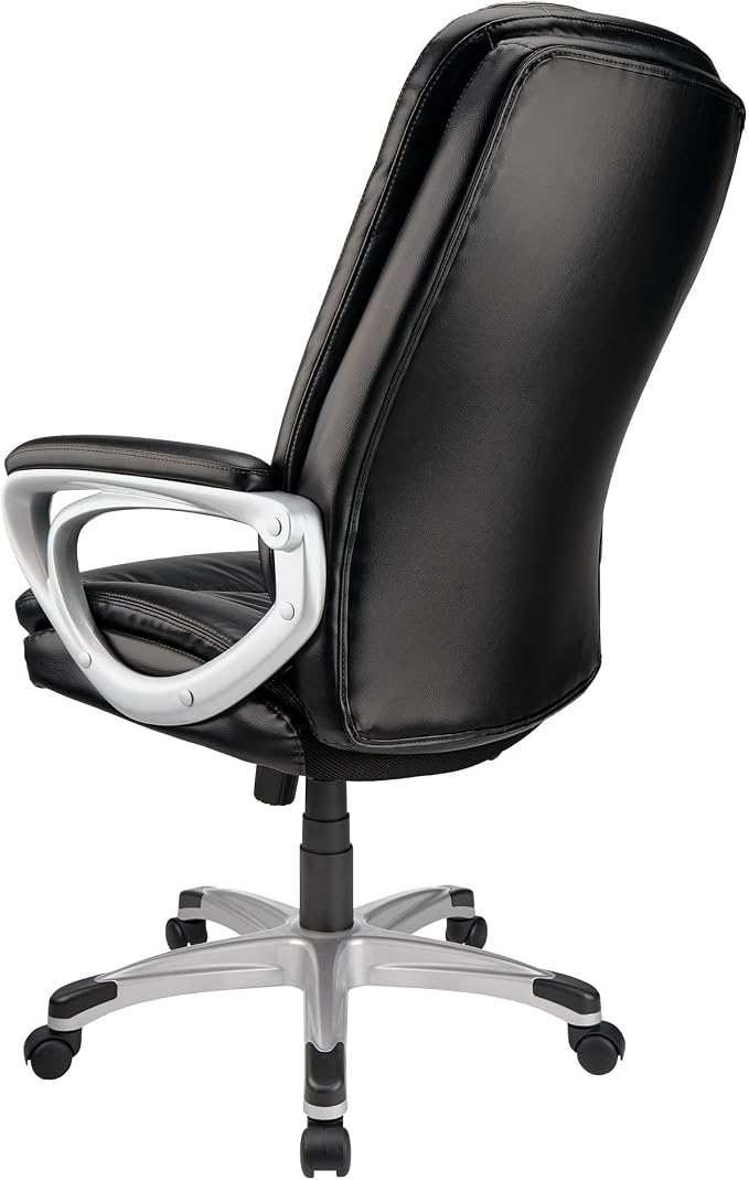 Realspace® Tresswell Bonded Leather High-Back Chair, Black/Silver