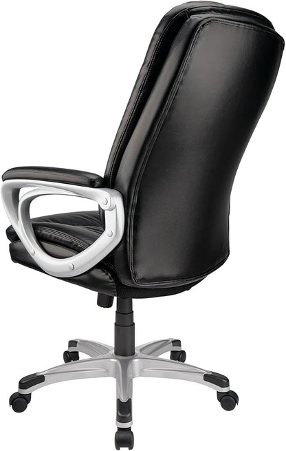 Realspace® Tresswell Bonded Leather High-Back Chair, Black/Silver