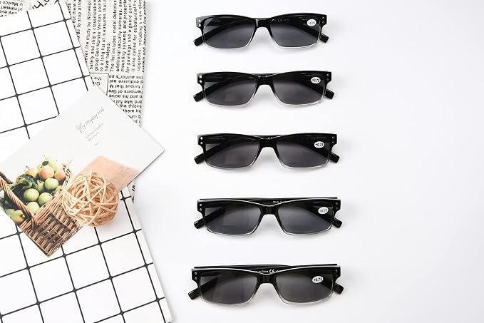 Eyekepper Vintage Reading Sunglasses for Men - 5 Pack Grey Tinted Lens Readers +3.75