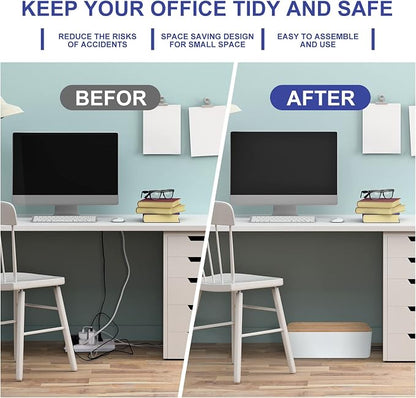 Cable Management Box - Wooden Style Cord Organizer Box to Hide Wires & Power Strips | Desk Computer Cable Organizer Box | Safe ABS Material | 12.6" (L) x 5.3" (W) 4.9" (H) | for Home & Office - White